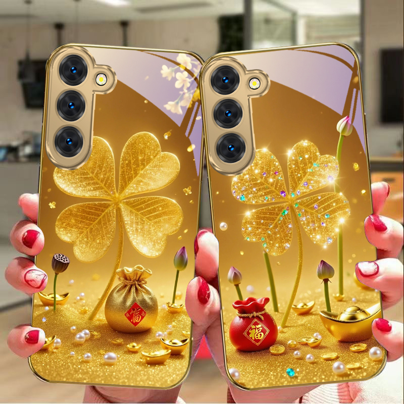 Phone Cases Galaxy S26 - Ogromna złota koniczyna, złote szklane etui